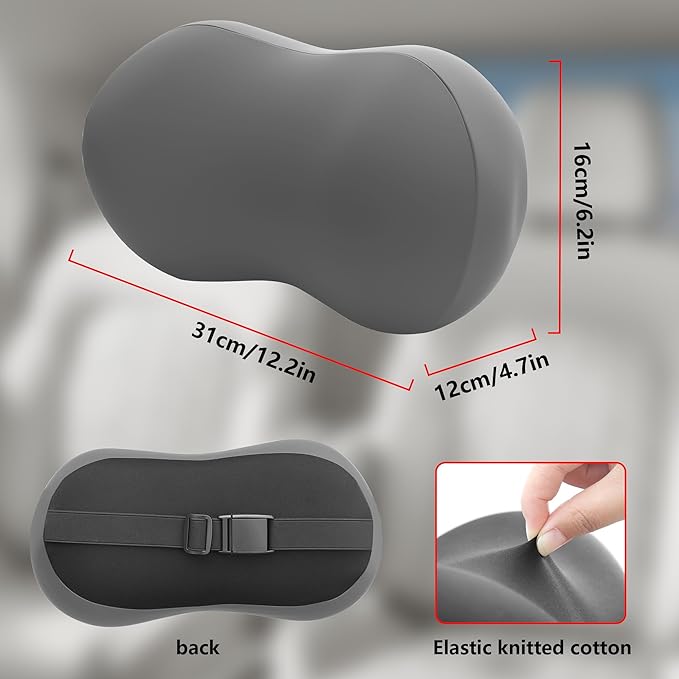 Car Headrest Pillow for Neck Support, Memory Foam Car Neck Pillow with Adjustable Strap, Ergonomic Neck Support Relieves Driving Fatigue (Grey)