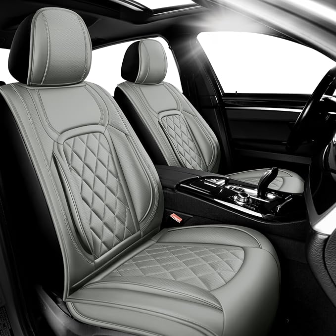 Fit Tucson Car Seat Covers Compatible with Hyundai Tucson 2010-2026, Premium Leather Breathable, Wear Resistant, Airbag Compatible, All-Weather Protection & Full Coverage, 2 Front Seat Gray