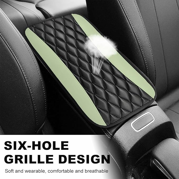 Car Center Console Cushion Pad, 12.6 × 7.48 Inches Waterproof Car Armrest Seat Box Cover, PU Leather Armrest Cover Protector for Most Vehicle, Universal Car Interior Accessories (Green)