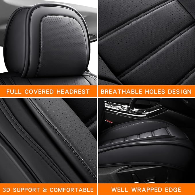 Seat Covers, Car Seat Covers Front Seats, Car Seat Cover, Car Seat Protector Waterproof, Car Seat Cushion Nappa Leather, Black Seat Covers Carseat Cover Universal Fit for Most Cars