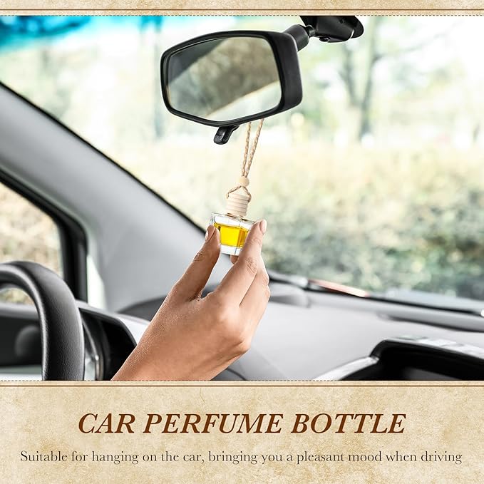 BBTO 200 Pcs Hanging Car Diffuser Bottles Bulk, Empty Clear Glass Air Freshener Bottles with Wooden Cap for Perfume Essential Oils Fragrance Aromatherapy Ornament(Square)