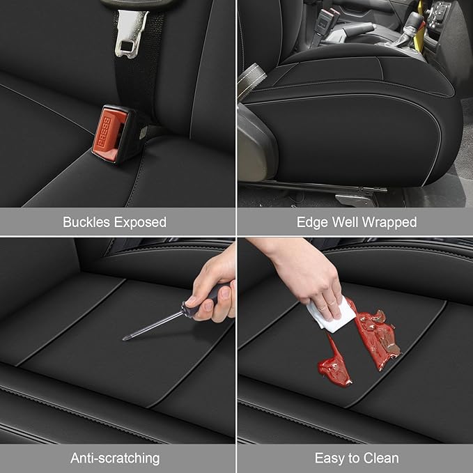 Custom Fit Seat Covers for Jeep Wrangler 4 Door JL: Unlimited Sahara Rubicon 392 Freedom Altitude Islande 2018 2019 2020 2021 2022 2023 2024 with Rear Cup Holder,Faux Leather,Black (Not for 4XE)