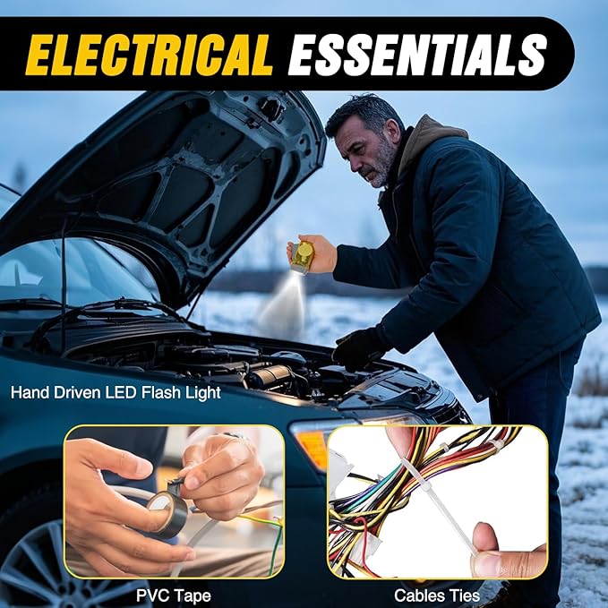 Nilight Car Emergency Kit with Jumper Cable Air Compressor Tire Repair Essential Tools First Aid Alligator Connector Electrical Kit for Travel Camping Outdoor Cars Truck SUV RV