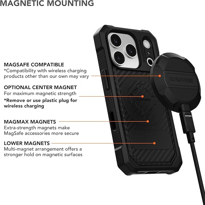 Rokform Rugged Case Compatible with iPhone 17 Pro, Magnetic Cover (Black)