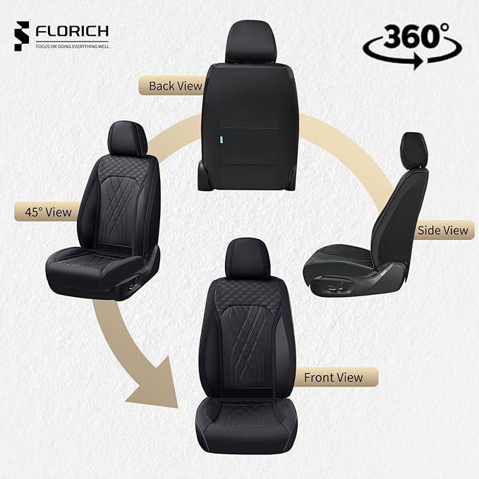 FLORICH Leather Cars Seat Covers Automotive Seat Cover Front Pair Waterproof Seat Covers for Car Vehicle Seat Cushion Protector Universal Fit for Most Cars Trucks SUVs, Black
