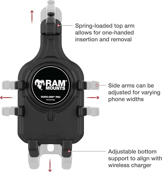 RAM MOUNTS Quick-Grip Pro Phone Holder with B-Size (1") Ball & Vibration Damper RAM-HOL-PD5BVU