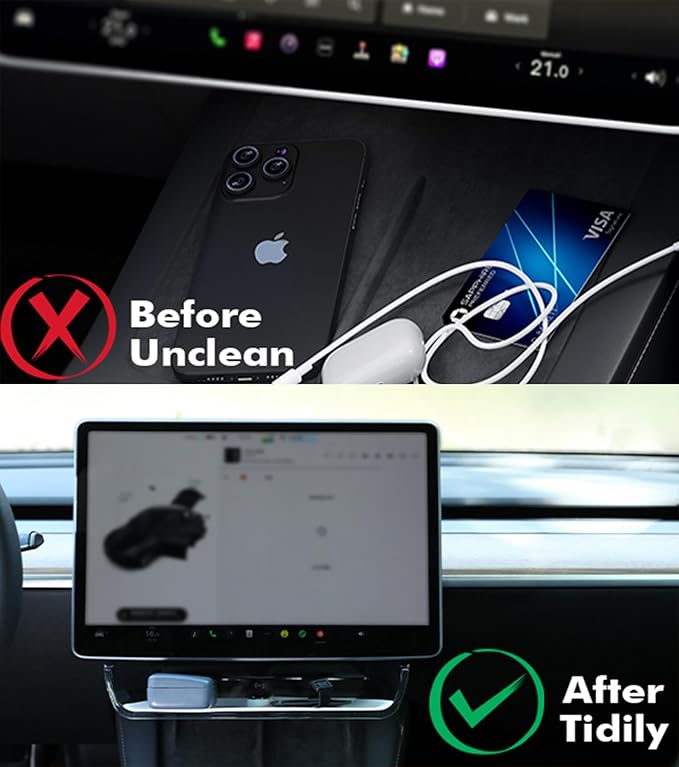 PM Auto Under Screen Storage Center Screen Tray for 2020-2025 Tesla Model Y, Center Console Organizer Tray, Model Y Accessories,Black