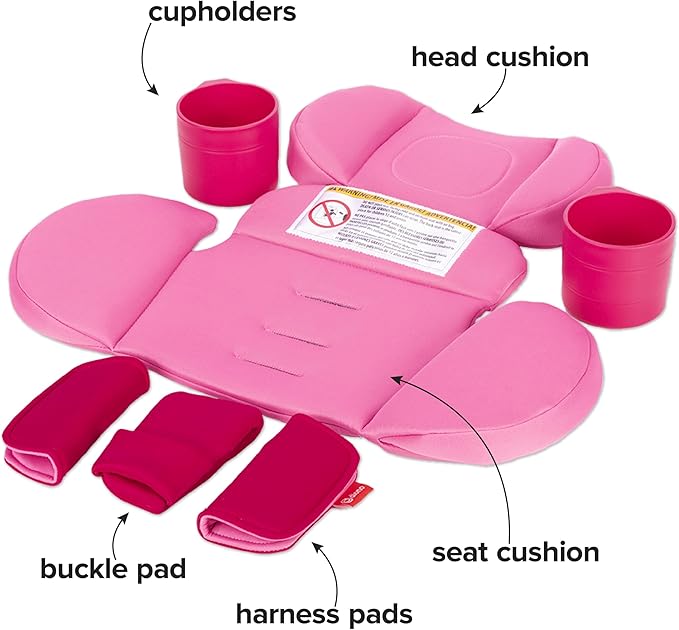 Diono Radian 3R Comfort Travel Kit, Infant Car Seat Accessory, Compatible with Radian 3R, 7-Piece Kit (2 Harness Pads, 1 Buckle Pad, Head Cushion, Seat Cushion, 2 Cupholders), Pink Cotton Candy