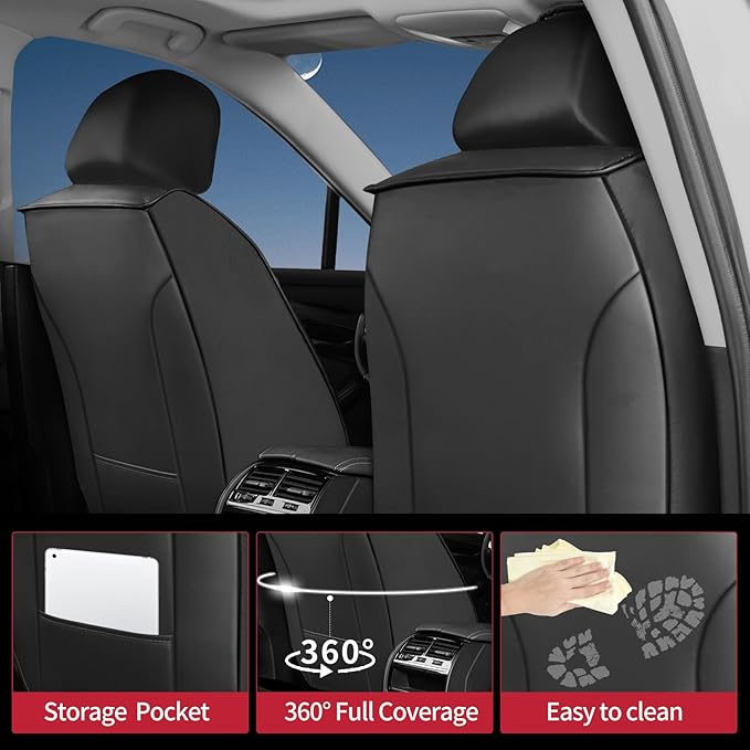 Fit Legacy Car Seat Covers for Ford Legacy 2008-2024 2025 2026 - Upgraded Premium Waterproof & Breathable Leather, Airbag Compatible, All-Weather Seat Cushion Protector (2 Front/Black)