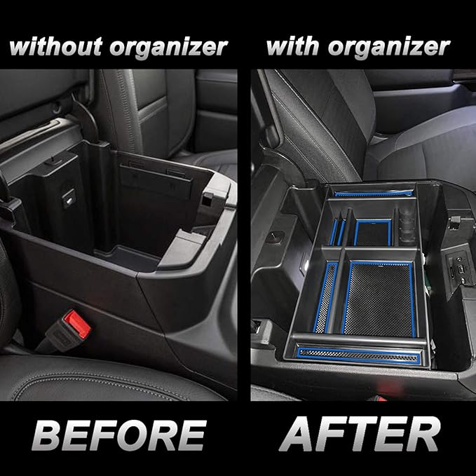 JKCOVER Center Console Organizer Tray Compatible with (2019-2025) Chevy Silverado 1500/GMC Sierra 1500 and 2020-2025 Silverado/Sierra 2500/3500 HD - Full Console w/Bucket Seats ONLY (Blue trim)