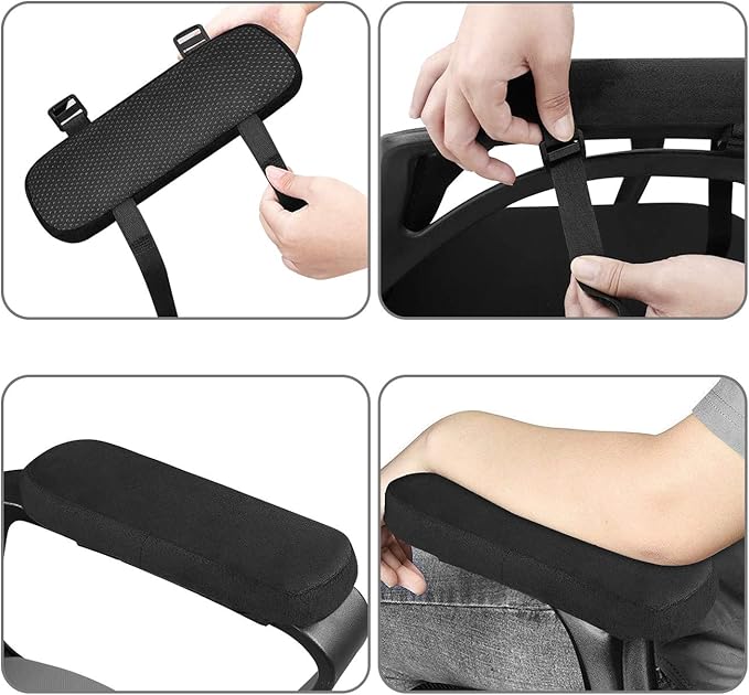 MOSISO Chair Armrest Pads (2 Pack), Memory Foam Home/Office Chair Arm Rest Covers Comfy Computer Gaming Elbow Cushion Removable Washable Elbow Support Forearm Pressure Relief, Black