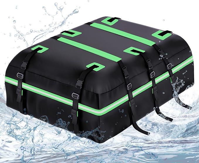Car Rooftop Cargo Carrier Bag, Waterproof 20 Cubic Feet Car Roof Bag for All Vehicle with/Without Racks -Anti-Slip Mat, 8 Reinforced Straps, 6 Door Hooks,2 Extra Straps, Luggage Locks (Green)
