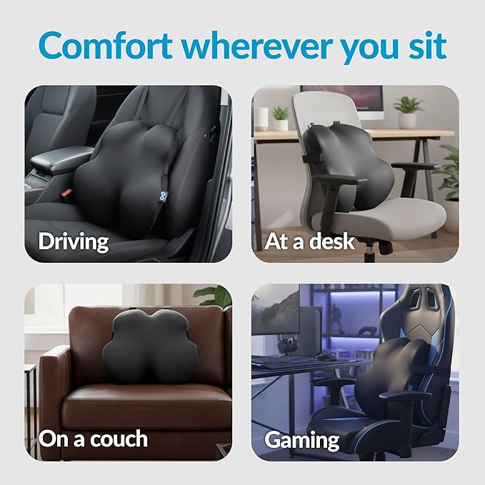 Elevate Series by Everlasting Comfort Lumbar Support Pillow for Office Chair - Memory Foam Back Cushion for Car Seat - Promotes Better Posture, Back Pain Relief - Ideal for Gaming and Desk Chairs