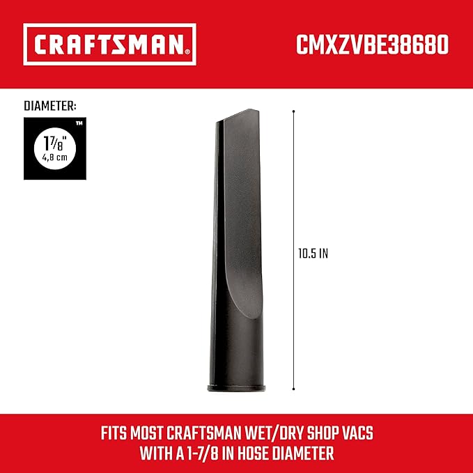 CRAFTSMAN CMXZVBE38680 1-7/8 in. Crevice Tool Wet Dry Vac Attachment, Industrial-Grade Shop Vacuum Accessory for Cleaning Tight Spaces, Fits 1-7/8 in. Hose Diameter