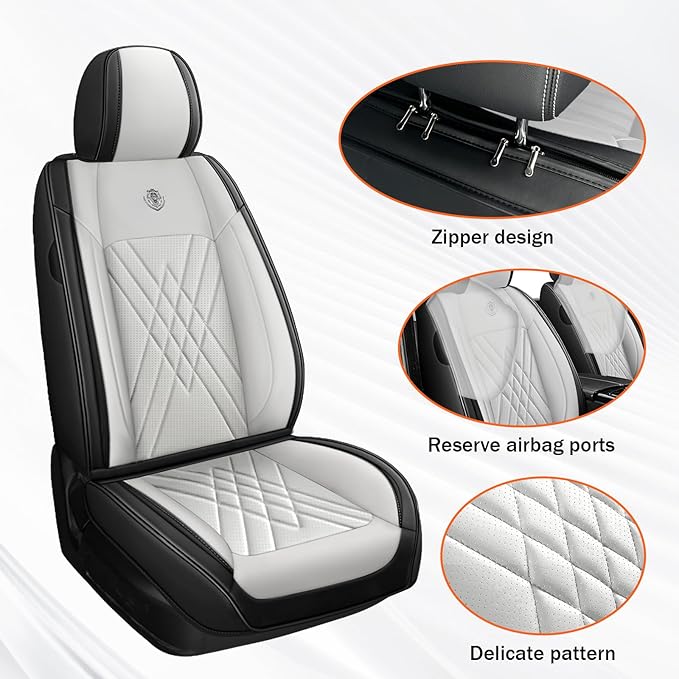 Car Seat Covers Compatible with Toyota Camry 2012-2026 Durable Waterproof Automotive Seat Covers Stretchable Fabric Material, Airbag Compatibility, Premium Nappa Leather(Black White, 2 Pcs Front)