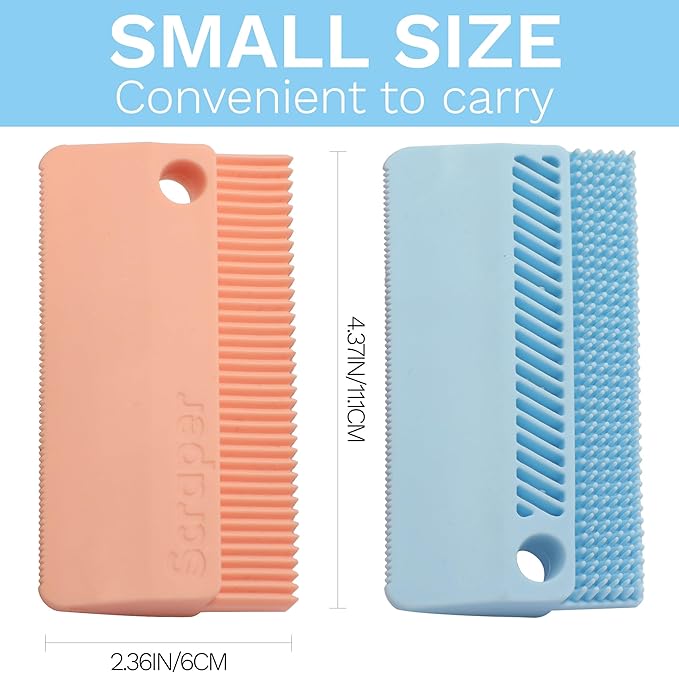 Silicone Pet Hair Removal Tool 2-in-1 Dog Cat Brush for Shedding & Lint Remover for Couch Carpet 2 Pack Pet Supplies (Pink and Blue)
