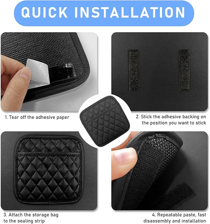 2 PCS Car Side Pocket Organizer, Waterproof Leather Self-Adhesive Automotive Storage Pocket Pouch, Universal Seat Gap Storage Bag for Phone Card Sunglasses, Car Accessories (Medium)