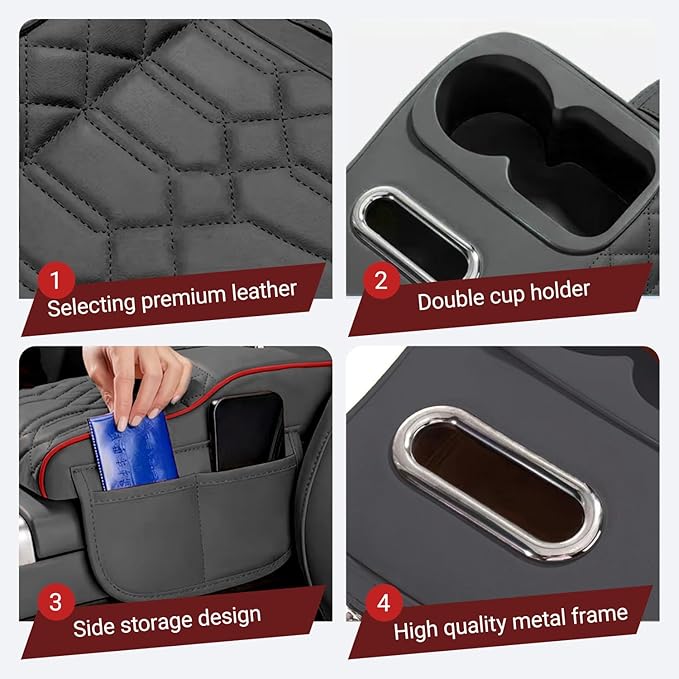 Upgraded Car Center Console Cover,PU Leather Car Armrest Cover Cushion Contains High Elasticity Sponge with 2 Storage Bags Tissue Box (Black RED-B)