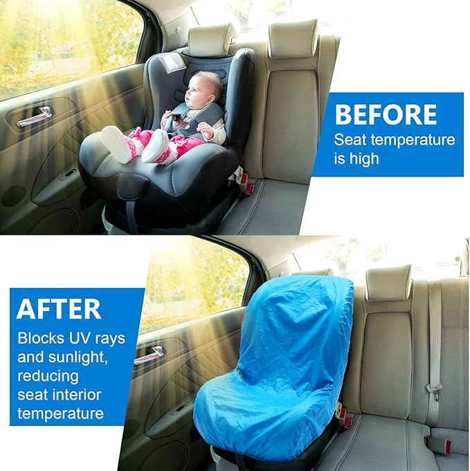 BBTO 2 Pcs Car Seat Sun Shade Covers Baby Car Seat Coolers Protector Reflective Carseat Sunshade Infant Shield Heat UV Sunlight Keep Baby Toddler Child Cool Travel Safety(Classic,Blue)