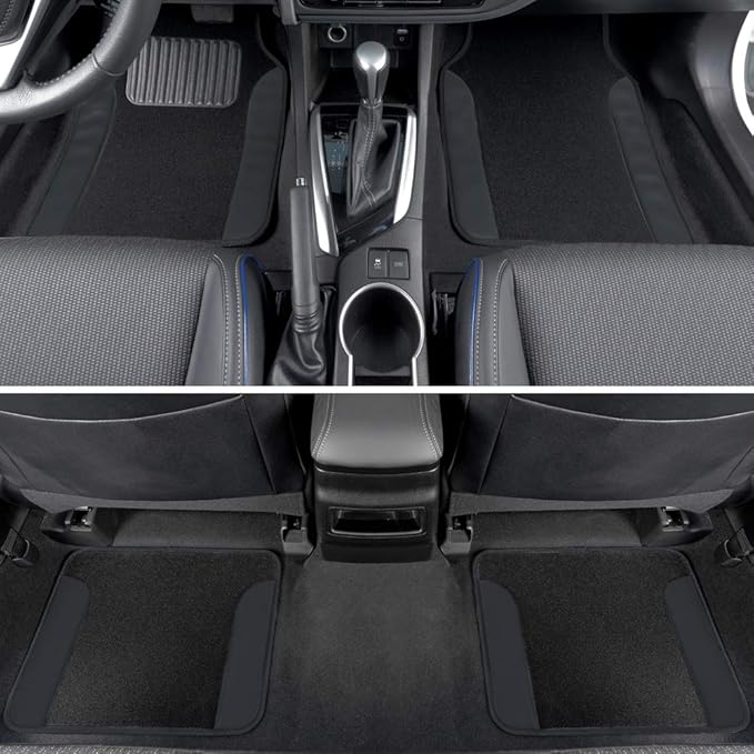 BDK Premium Gray Carpet Floor Mats for Cars - Universal Fit Interior 4-Piece Car Mats Full Set with Vinyl Heel Pad Protector - Cute Car Accessories Interior Floor Covers for SUVs & Trucks