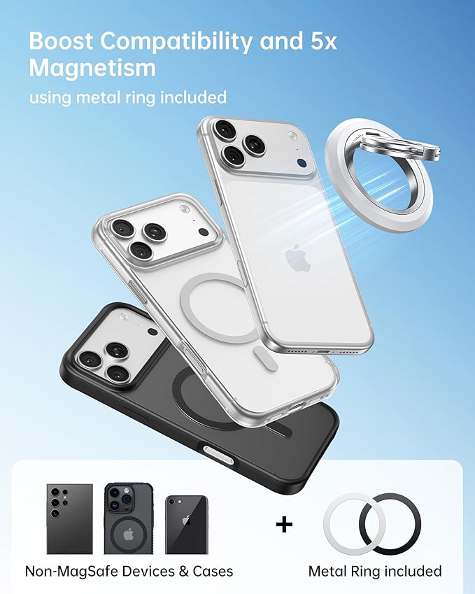 SYNCWIRE for MagSafe Ring Phone Holder, 360° Rotation Magnetic Cell Phone Grip Dual-Sided Magnets Phone Ring Kickstand Compatible with iPhone 17 16 15 14 13 12 Pro Max MagSafe, Android, Samsung etc.