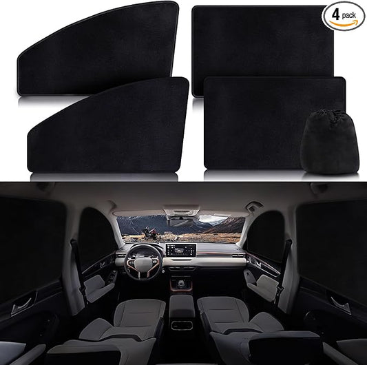ZATOOTO Suede Car Window Shades 4PCS - Car Window Covers for Ultimate Privacy, UV Protection, and Heat Insulation, Side Window Sun Shade Perfect for Camping, Travel, Baby Safety, and Daily Use