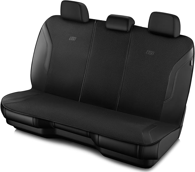 Skechers Memory Foam Car Seat Covers, Leather Seat Covers with Thick Memory Foam, Black Air Cool Rear Seat Covers, Automotive Comfort and Protection for Most Cars, Van,Trucks, SUVs(Rear,Black)