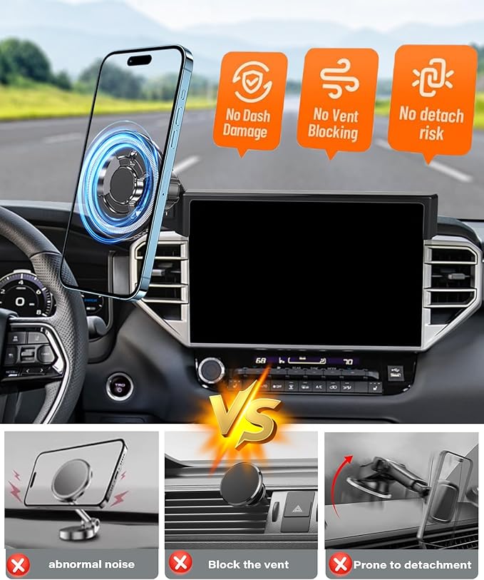 Magnetic Car Phone Mount for Toyota Tundra 2022-2026/Sequoia 2023-2026 Accessories, for MagSafe Strong Magnets Cell Phone Holder 14 Inch Touch Screen Cradles, with phone gripper 360° Rotation