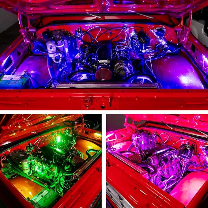 LEDGlow 6pc Million Color LED Engine Bay Under Hood Lighting Kit - Multi-Color Underhood Lights for Car & Truck - 15 Solid Colors - 9 Modes - 6" Flexible Tubes - Includes Control Box & Wireless Remote