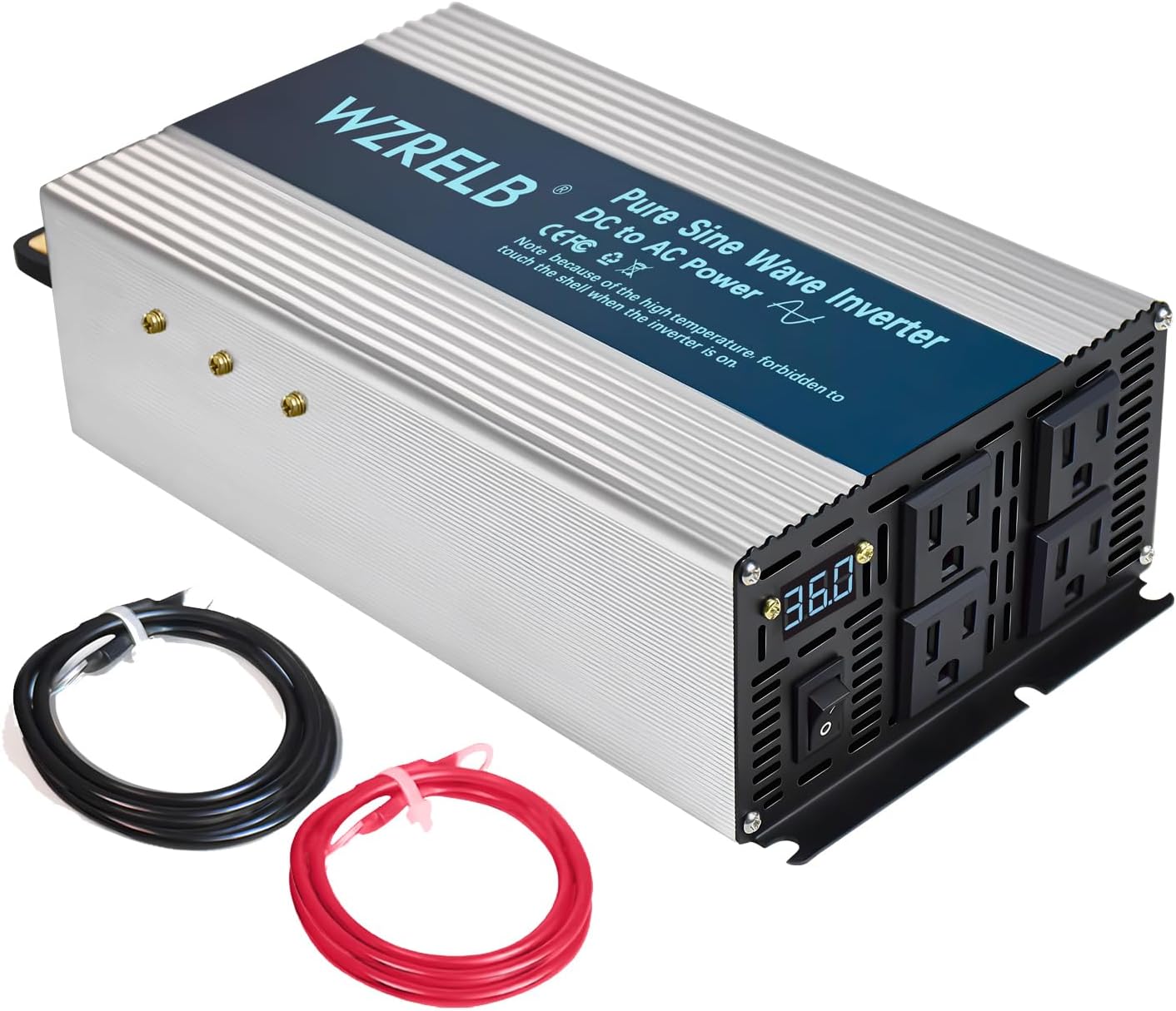 WZRELB 2000W Pure Sine Wave Inverter 36V DC to 110V 120V AC, Car Power Inverter with 4 AC Outlets, LED Display,Off-Grid Portable Power Converter for Home, RV, Truck, Camping