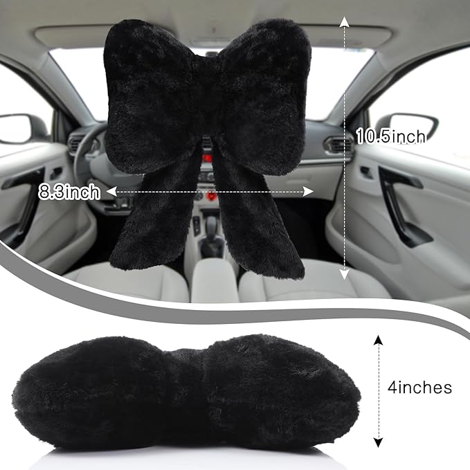 Macarrie 2 Pcs Car Neck Pillow Plush Butterfly Bow Car Headrest Pillow Comfortable Seat Neck Support Cute Car Head Rest Accessories for Driving Travel Driver Chair Girl Style Interior Decor (Black)