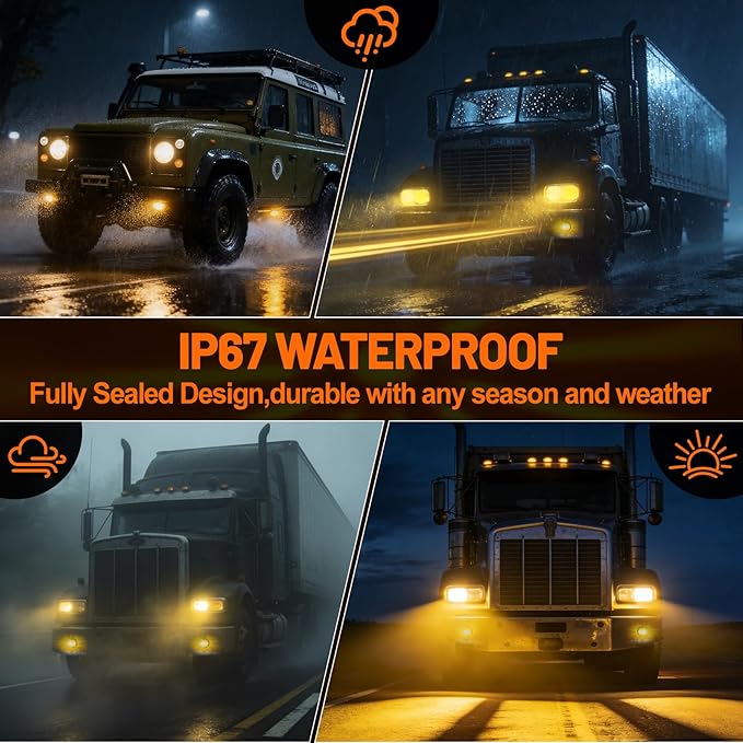 Dual Function 4Pcs Amber Watermelon Lights Strobe+Constant LED Side Marker Clearance Turn Signal Top Cap Roof Underglow Tail Trailer Lights for Semi Truck,Bus,Van,Camper,Golf cart