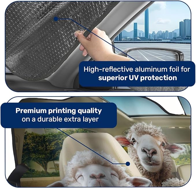GENANY Sheep Family Windshield Sun Shade for Car SUV Truck (55x30 Inches), Sun Shade Windshield, Shades for Front Windows, Protector Blocks UV, Auto Gift, Spring Car Decor