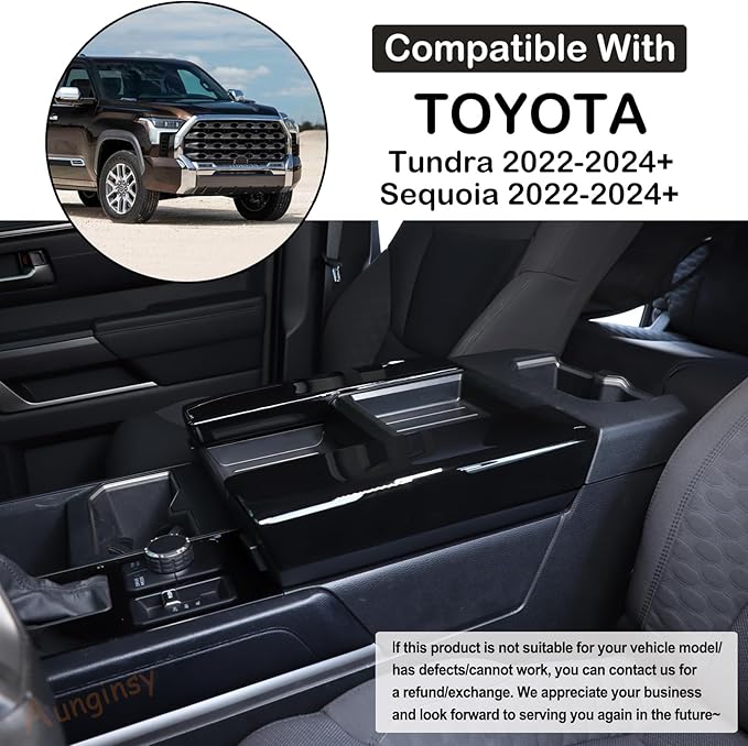 Car Center Console Armrest Protector Cover Compatible with Toyota Tundra 2022+ & Sequoia 2023+, Central Armrest Seat Storage Box Cover Cushion Lid Protector Pad Waterproof Anti-Scratch ABS Accessories