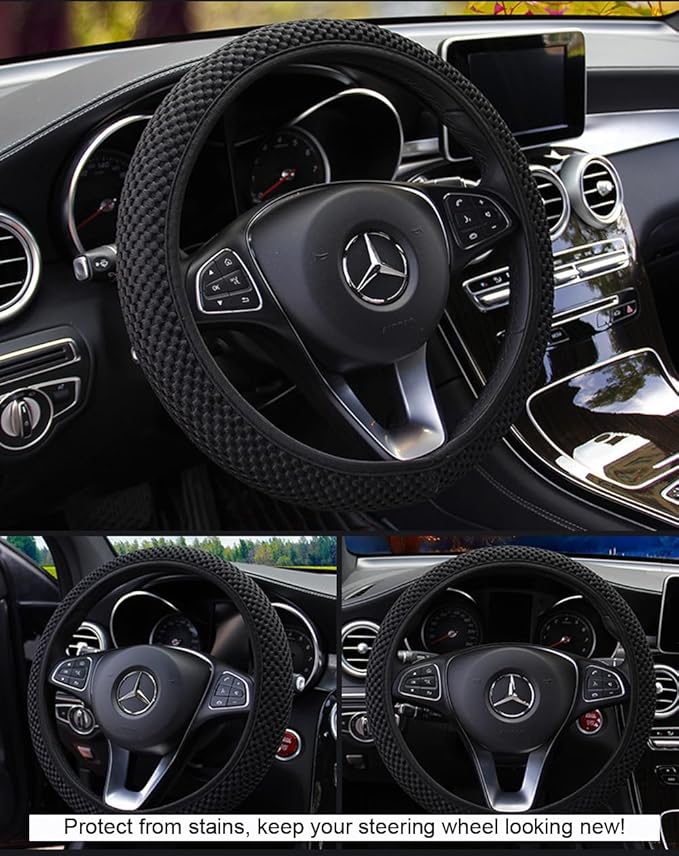 Hiflyer Steering Wheel Cover - Universal 14.5-15 Inch, Soft Microfiber Car Wheel Cover for Women & Men (Black)