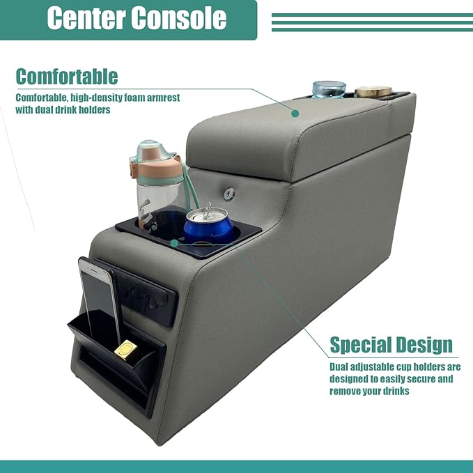 MOOSUN 31515 Deluxe Locking Center Console for Jeep CJ-5 1976-1983, CJ-7 1976-1986, Wrangler YJ 1987-1995 Grey