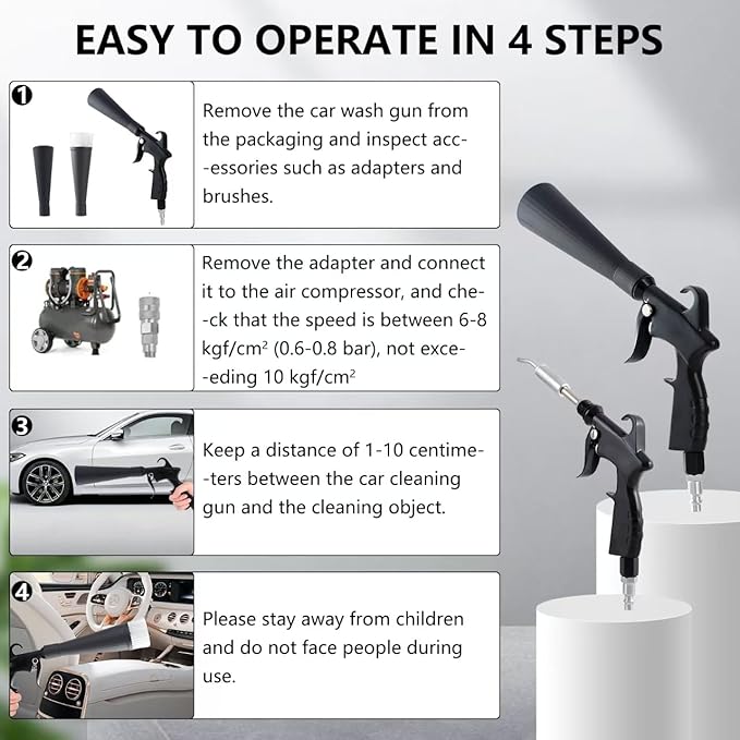 Tornado Detailing Car Cleaning Gun with Metal Nozzle | Interior Drying Air Gun | High Pressure Blower Gun | Car Cleaning Kit for Swiftly Removing Dirt and Dust with Air Flow