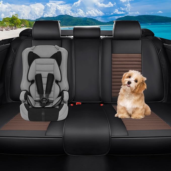 Car Seat Covers Full Set Fit for Toyota Corolla 2000-2026, Premium Faux Leather Car Seat Protector,Breathable Anti-Slip Full Wrapping Edge Seat Covers(Black&Brown,Full Set)