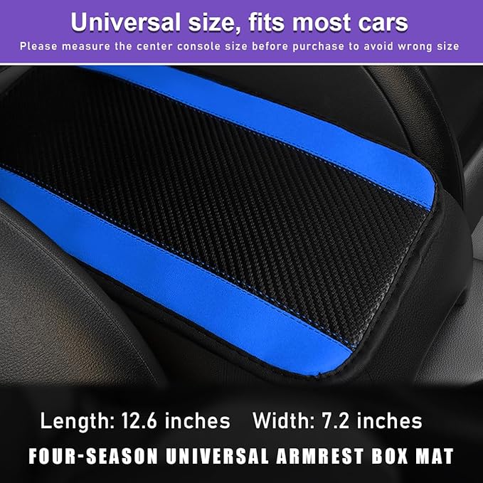 Car Center Console Pad, PU Leather Auto Armrest Seat Box Cover Protector, Comfortable Arm Rest Storage Box Mat for Vehicle Interior Protection, Universal Car Accessories (Carbon Fiber Blue)