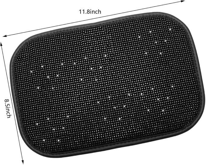BetterJonny Auto Bling Car Armrest Cover, Crystal Rhinestone Auto Center Console Cover Pad Non-Slip Car Arm Rest Cushion Pad Universal Bling Car Accessories for Most Car (Black)