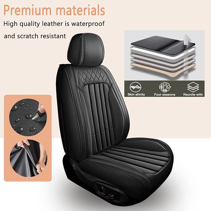 Car Seat Covers Fit for Kia Sorento 2007-2023 2024 2025: Full Set Waterproof Leather Vehicle Seat Cushion Luxury Automotive Protector Easy to Install(5 Seats, Black)