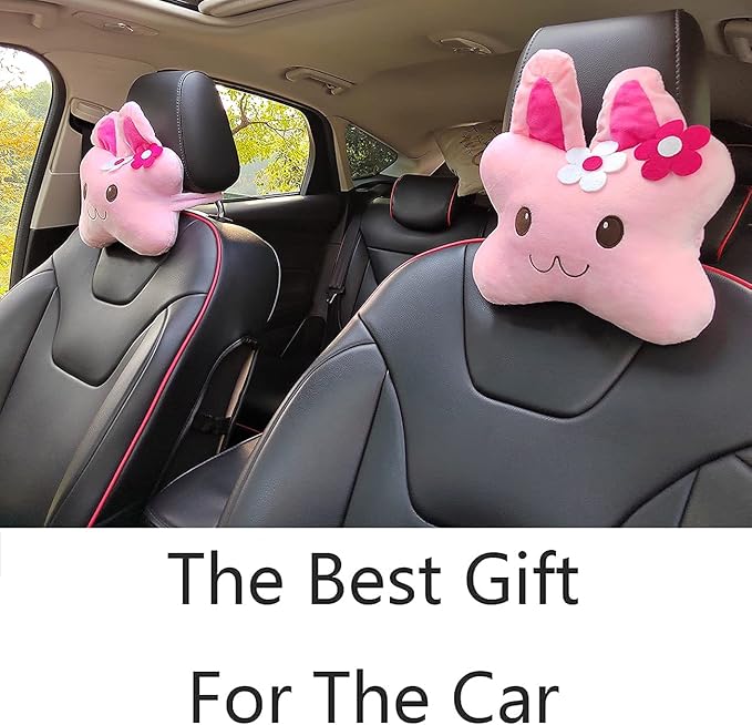 Sexysamba Car Headrest Pillow,Cartoon Neck Pillow for Car,Comfortable Soft Car Seat Pillow for Driving,Head Rest Cushion,Cute Neck Pillow for Travelling and Home 2Pcs (Pink Rabbit)