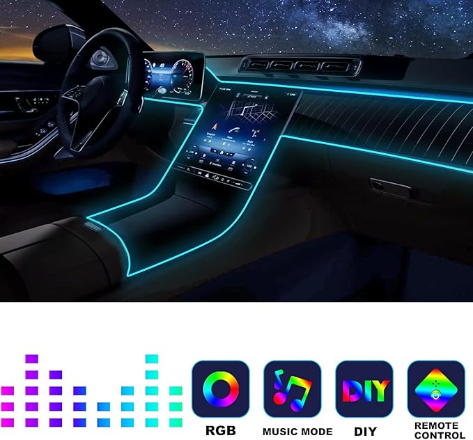 Car Led Strip Lights,Interior Lights,Ambient Lighting Kit With RGB 16 Million Colors Fiber Optics&Music Sync Rhythm,USB Neon Light Accessories for Center Console&Dashboard,Upgraded Version
