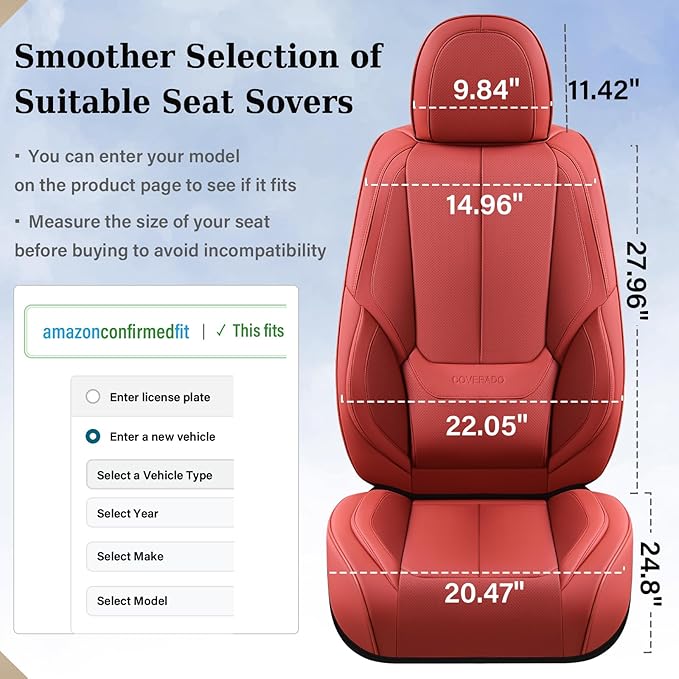 Coverado Car Seat Covers Full Set, Seat Covers for Cars, Red Car Seat Covers Front Seats and Back Car Seat Protector Waterproof, Leather Car Seat Cushion Universal Fit for Most Cars Blue