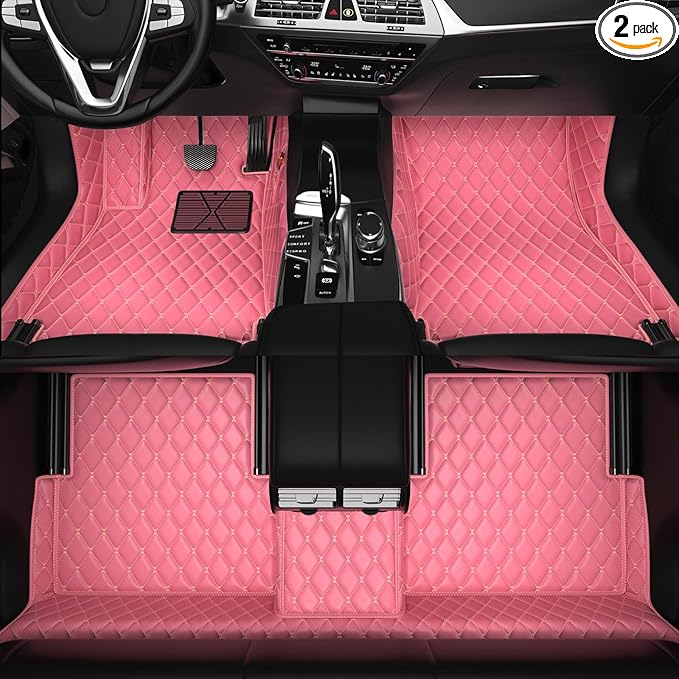 All-Weather car Floor MATS-Suitable for 99% of car Models,Leather car mat, offering Personalized Embroidery and Multiple Color Options,Provide Protection for car Rug (Pink)