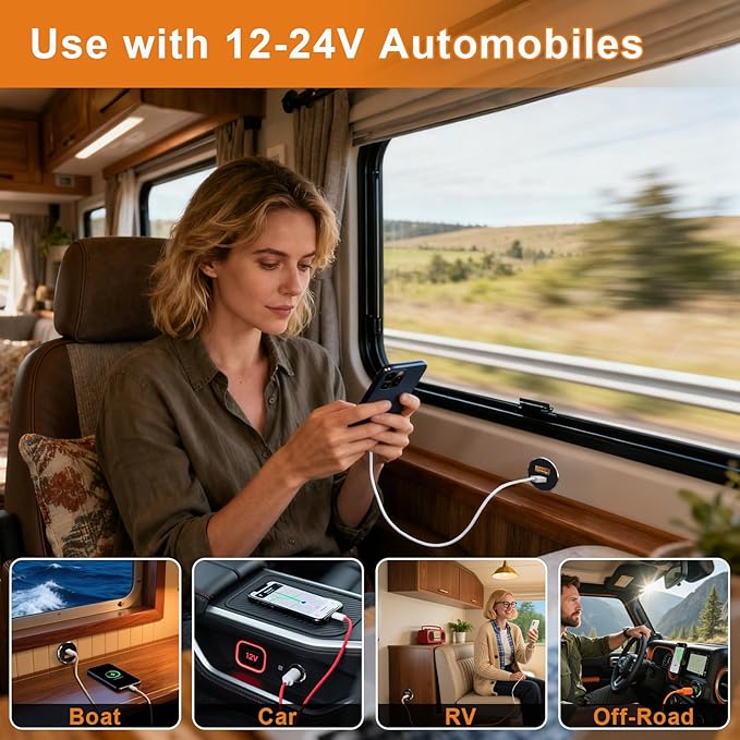 66W 12V USB Outlet PD 30W Type-C QC3.0 36W USB-A Dual Port Aluminum Fast Charging Socket for Laptop, Replacement Car Charger Accessories for RV Camper Trailer Truck Boat Golf (2Pcs)