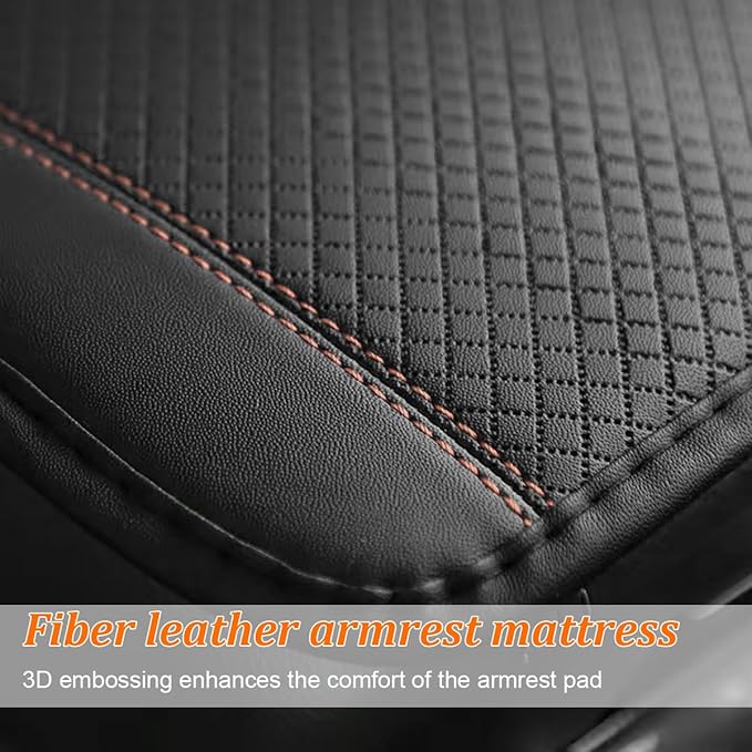 Car Center Console Cover, PU Leather Vehicle Armrest Seat Box Cover Protector, Comfortable Automotive Interior Arm Rest Cushion Pad Accessories, Universal for SUV Sedan Truck (Black/Orange)