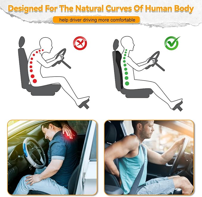 Lumbar Support Pillow for Car with Headrest, Memory Foam Integrated Lumbar Support Cushion for Neck and Back, Fits for Semi Truck Motorhome Van Pickup, Gray