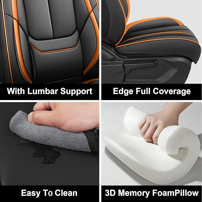 Fit for 98% of Mercedes Benz Car Seat Covers, Premium Nappa Leather Seat Cover, Fully Wrapped Protect Modern Style Seat Cover (2-Seat Standard, Black & Orange)
