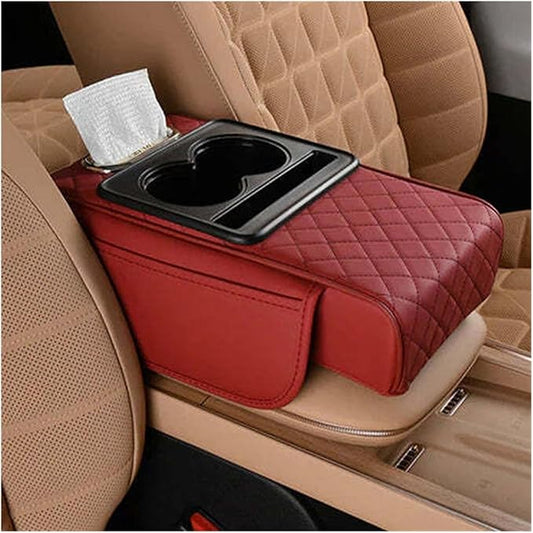 Car Armrest Box Thicken Height Pad Arm Rest Cushion Memory Cotton Elbow Universal Auto Interior Storage Tissue Organizer(Matte Black)